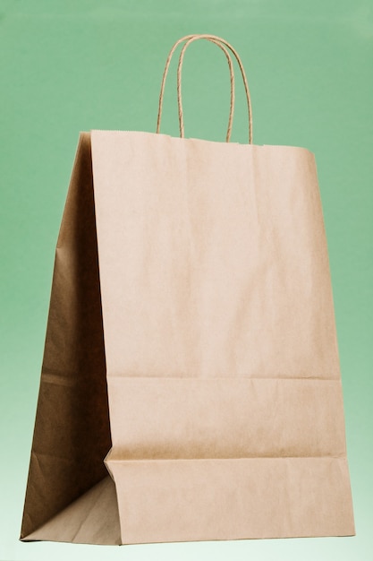 Empty brown paper shopping bag with Handles.