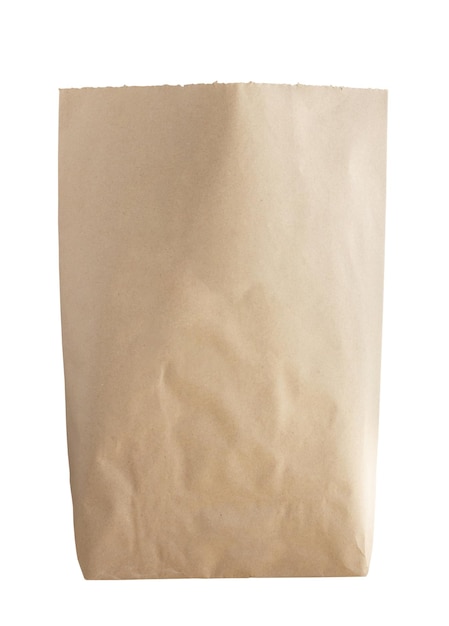 白い背景で隔離の空の茶色のリサイクル紙袋