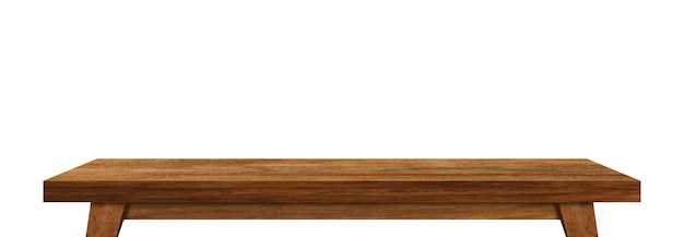 白い背景に分離された空の茶色の木製テーブル トップ テンプレート製品の表示のために模擬