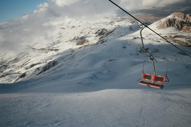 Empty cable car up the mountain