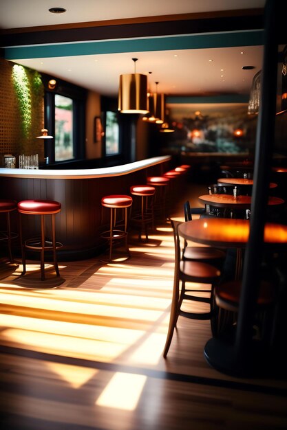Empty cafe or bar interior daytime