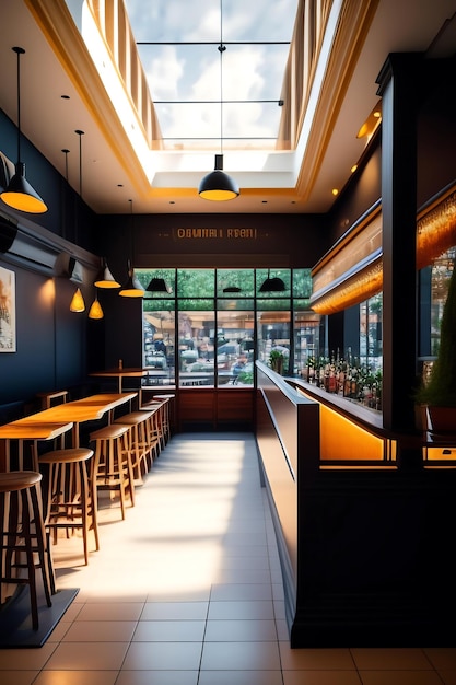 Empty cafe or bar interior daytime