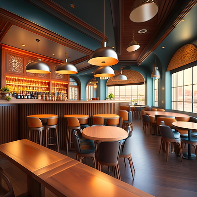 Empty cafe or bar interior daytime