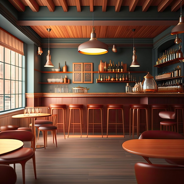 Empty cafe or bar interior daytime