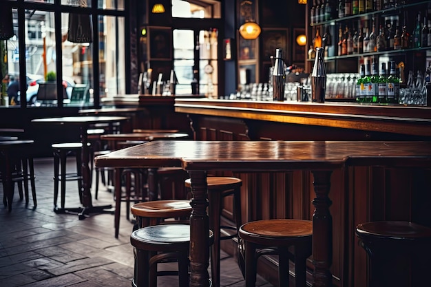 empty cafe with bar tables hightable counters and desk in publike setting ideal for cafeterias