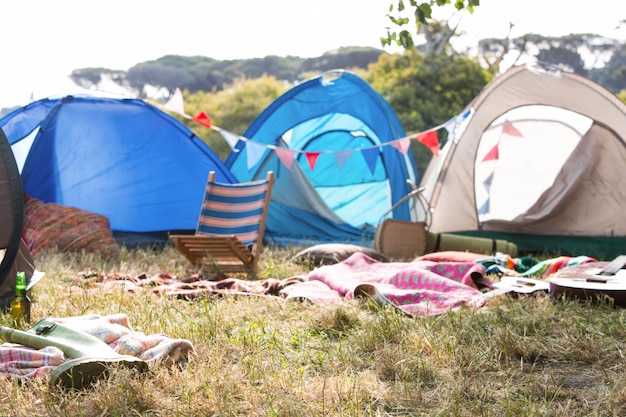 Empty campsite at music festival