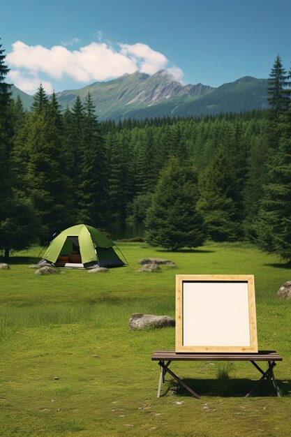 Photo empty campsite with lush green background for camping gear mockup ai generated illustration