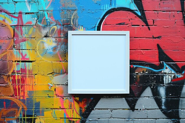 Foto una tela vuota su uno sfondo di graffiti vivaci