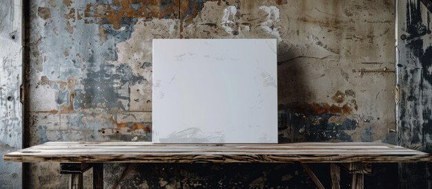 Photo an empty canvas resting on a wooden table