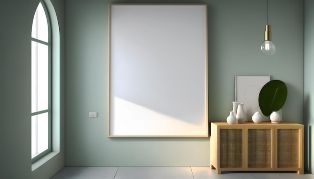 Empty canvas on wall print poster realistic room frame