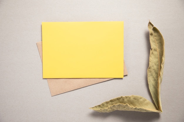 empty cards with  leaf on the table