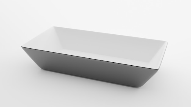 Пустая керамическая квадратная черная тарелка на белом, 3d Иллюстрация