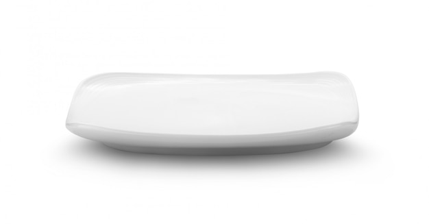 Empty ceramic white plate on white background