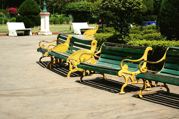 Фото Пустые стулья и стол в парке