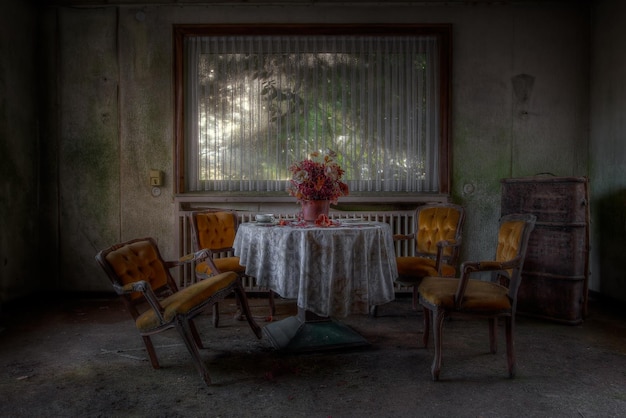 empty chairs by table at home