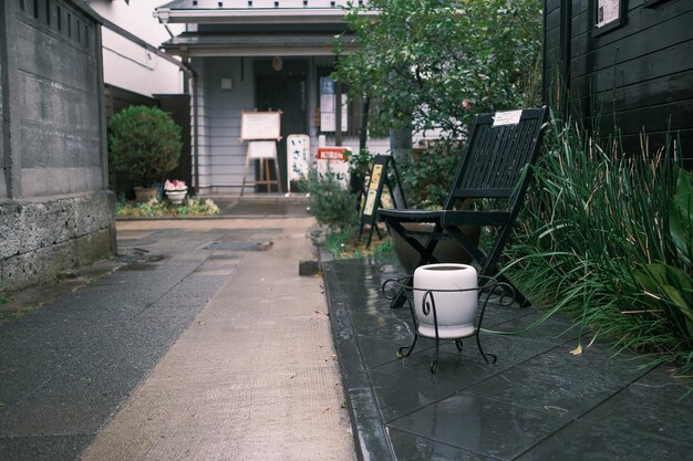 写真 裏庭の空の椅子