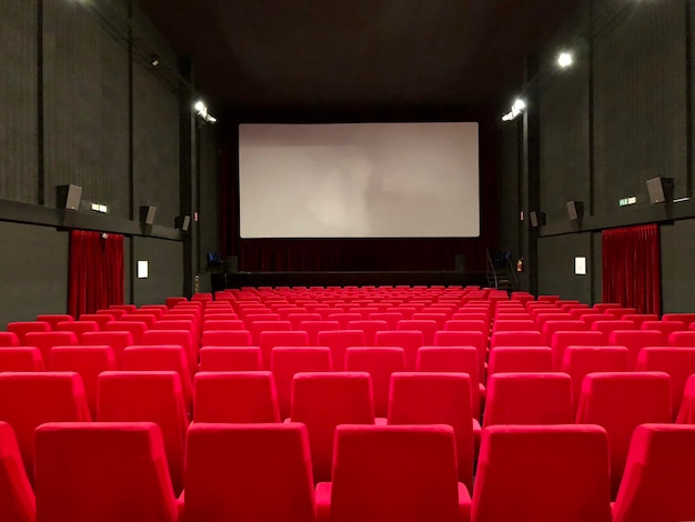 Empty chairs in movie theater