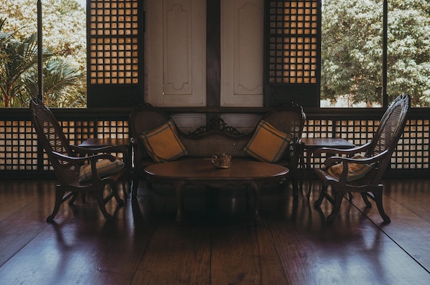 Empty chairs and tables at home