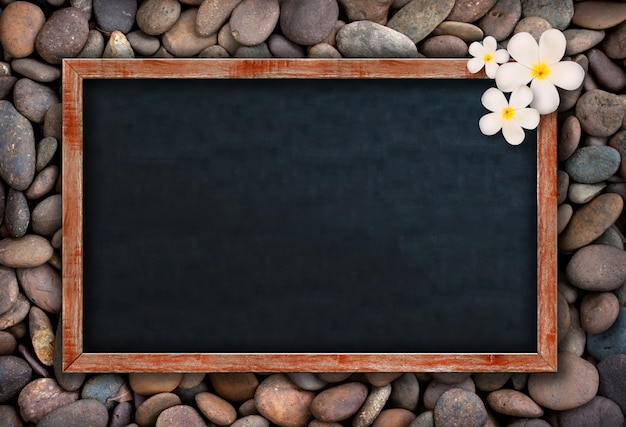 Empty chalkboard on rocks