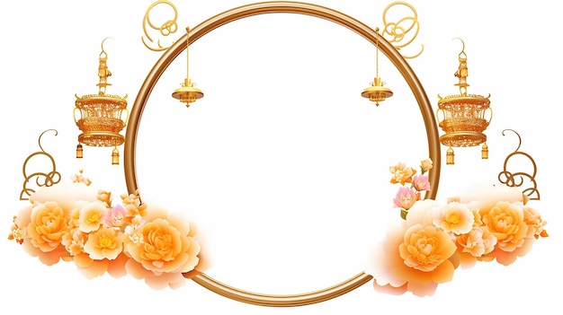 empty chinese circular frame decorated with beautiful background
