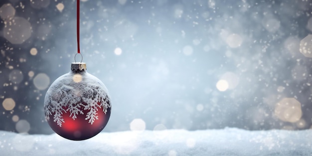 Empty Christmas ball over the winter snowy background