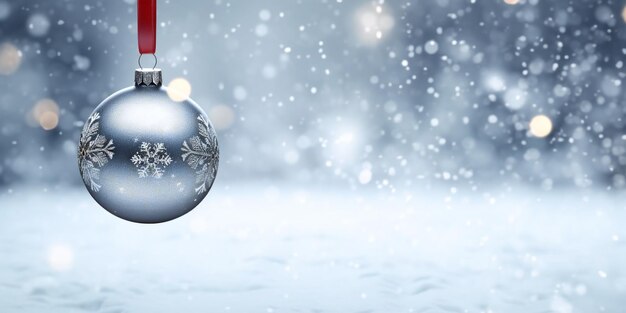 눈 덮인 겨울 배경 위에 빈 크리스마스 공