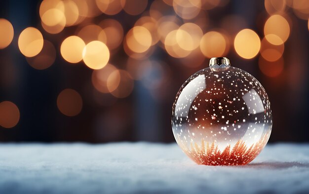 Empty christmas bauble over the winter snowy background