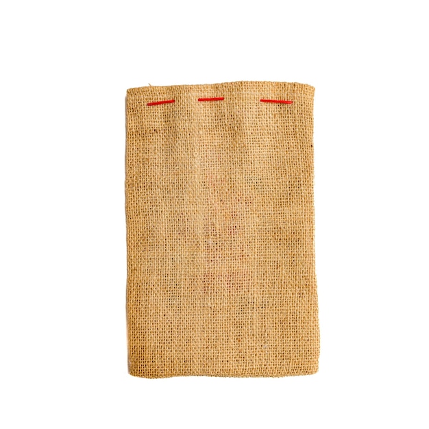 empty christmas linen santa claus bag on white isolated background