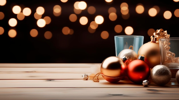 Foto sfondo vuoto del tavolo di natale con decorazioni di natale