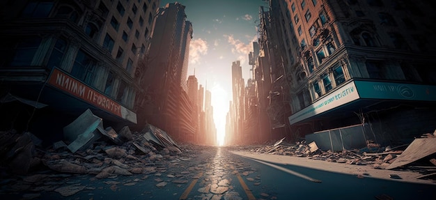 Empty cities after the disaster Ruins after the apocalypse Generative AI