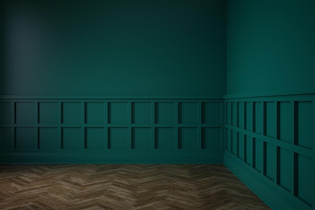 Empty classic interior room green wall 3 d illustration