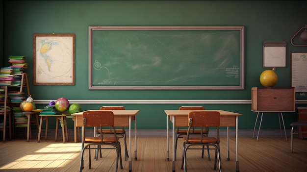 empty classroom and chalkboard back to school generative ai