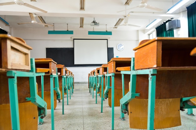 empty classroom class room of a school without student and teacher