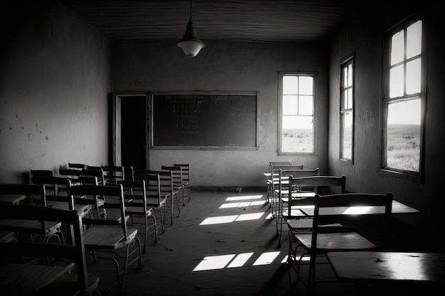 Photo empty classroom with chairs desks