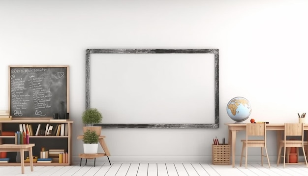 Empty classroom with whiteboard template