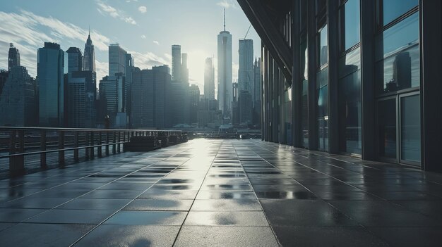 Photo empty clean floor with new york cityscape outdoor