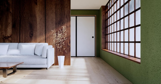 Empty Clean green modern room japanese style3D rendering