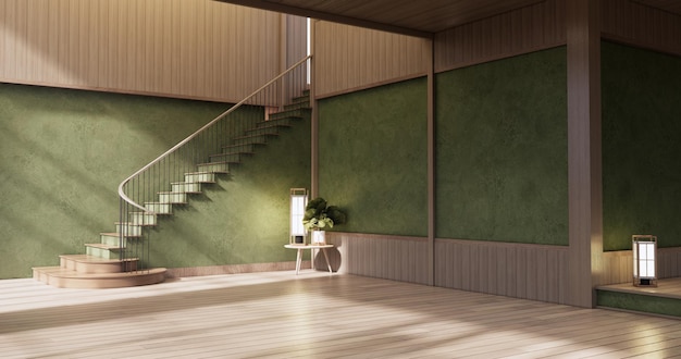 Пустая чистая зеленая современная комната в японском стиле