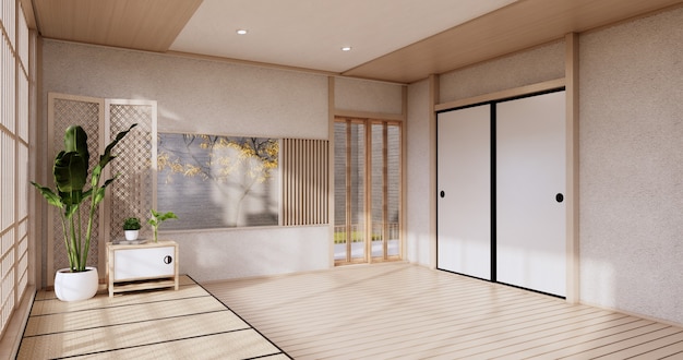 Empty - Clean modern room japanese style.3D rendering