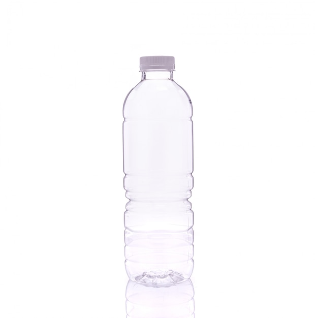 Empty clear drinking water bottle.