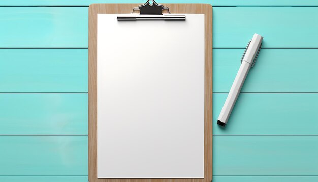 Empty clipboard mock up on wooden Simple white clip board blank