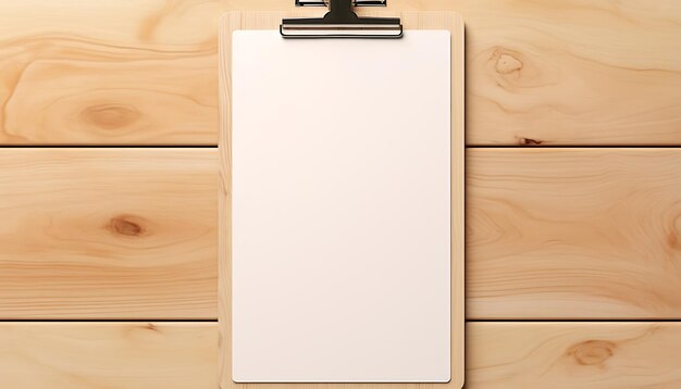 Photo empty clipboard mock up on wooden simple white clip board blank