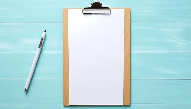 Empty clipboard mock up on wooden Simple white clip board blank