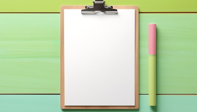 Photo empty clipboard mock up on wooden simple white clip board blank