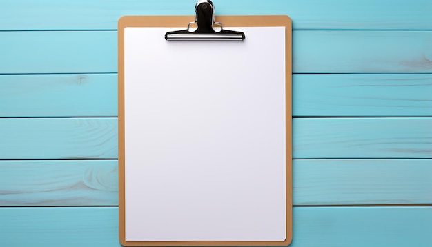 Empty clipboard mock up on wooden Simple white clip board blank