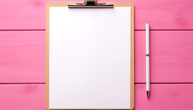 Empty clipboard mock up on wooden Simple white clip board blank