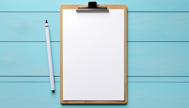 Empty clipboard mock up on wooden Simple white clip board blank