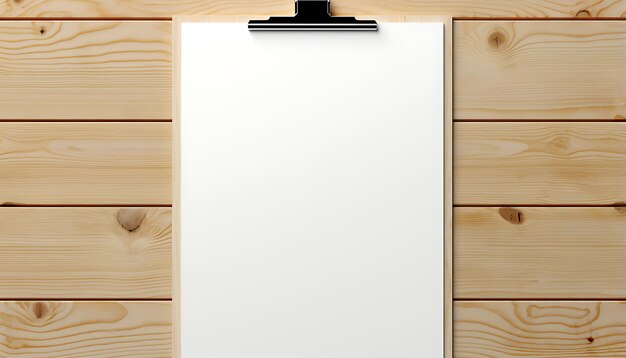 Empty clipboard mock up on wooden Simple white clip board blank