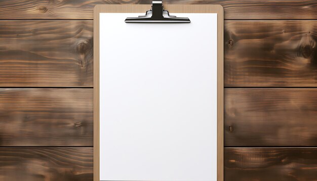 Empty clipboard mock up on wooden Simple white clip board blank