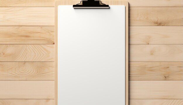 Photo empty clipboard mock up on wooden simple white clip board blank